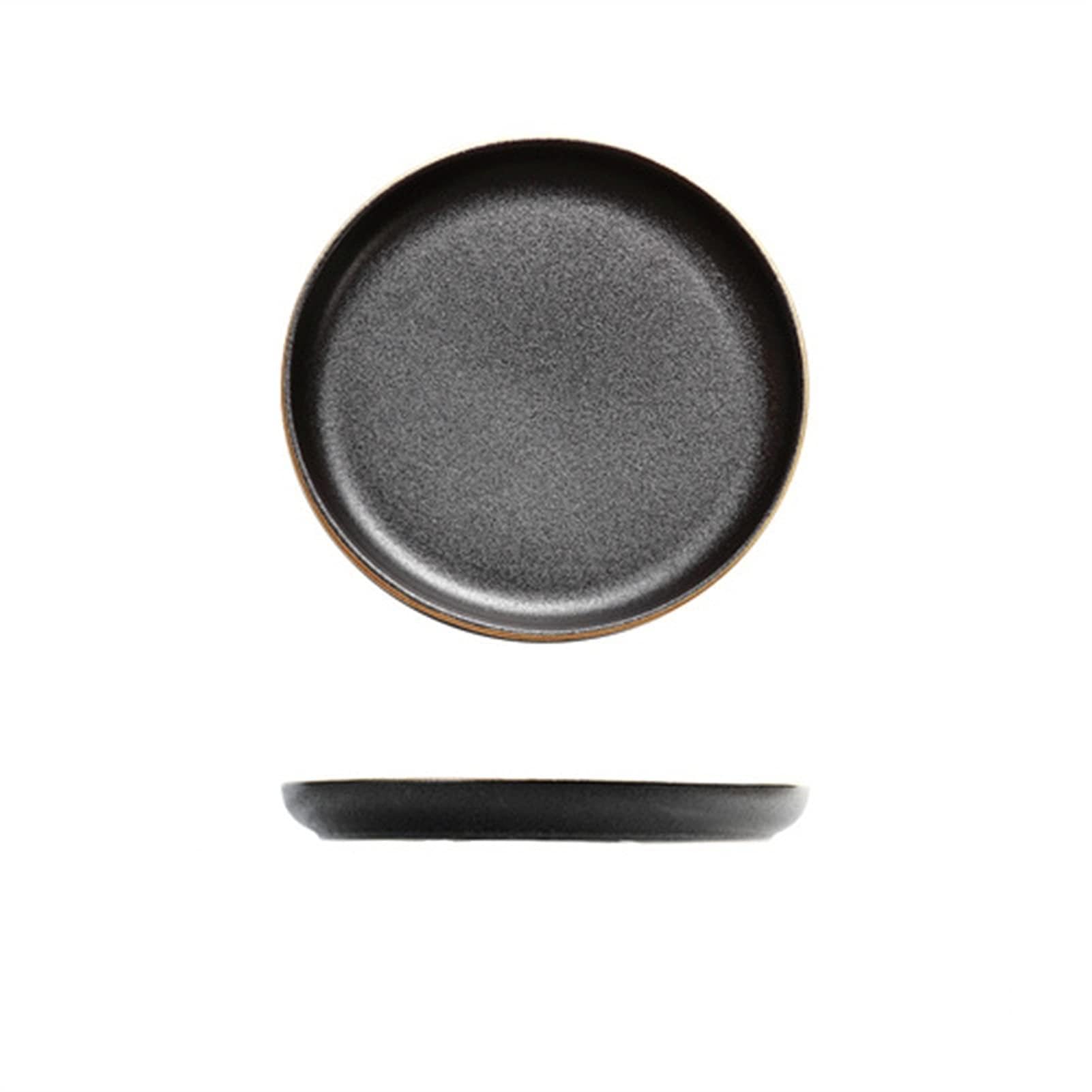 Assiette à dîner Assiette à Steak Occidentale de Style Japonais, Assiette Commerciale créative Noire givrée, Plate Ronde for la Maison, Cuisine(Black)