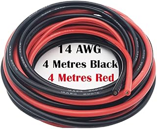 Silicone Wire, CESFONJER 14 AWG Battery Cable, Soft & Flexible Silicone Cable, for Electronic Equipment Wiring, Drone, Airplane Battery etc (4 Metres Black & 4 Metres Red)