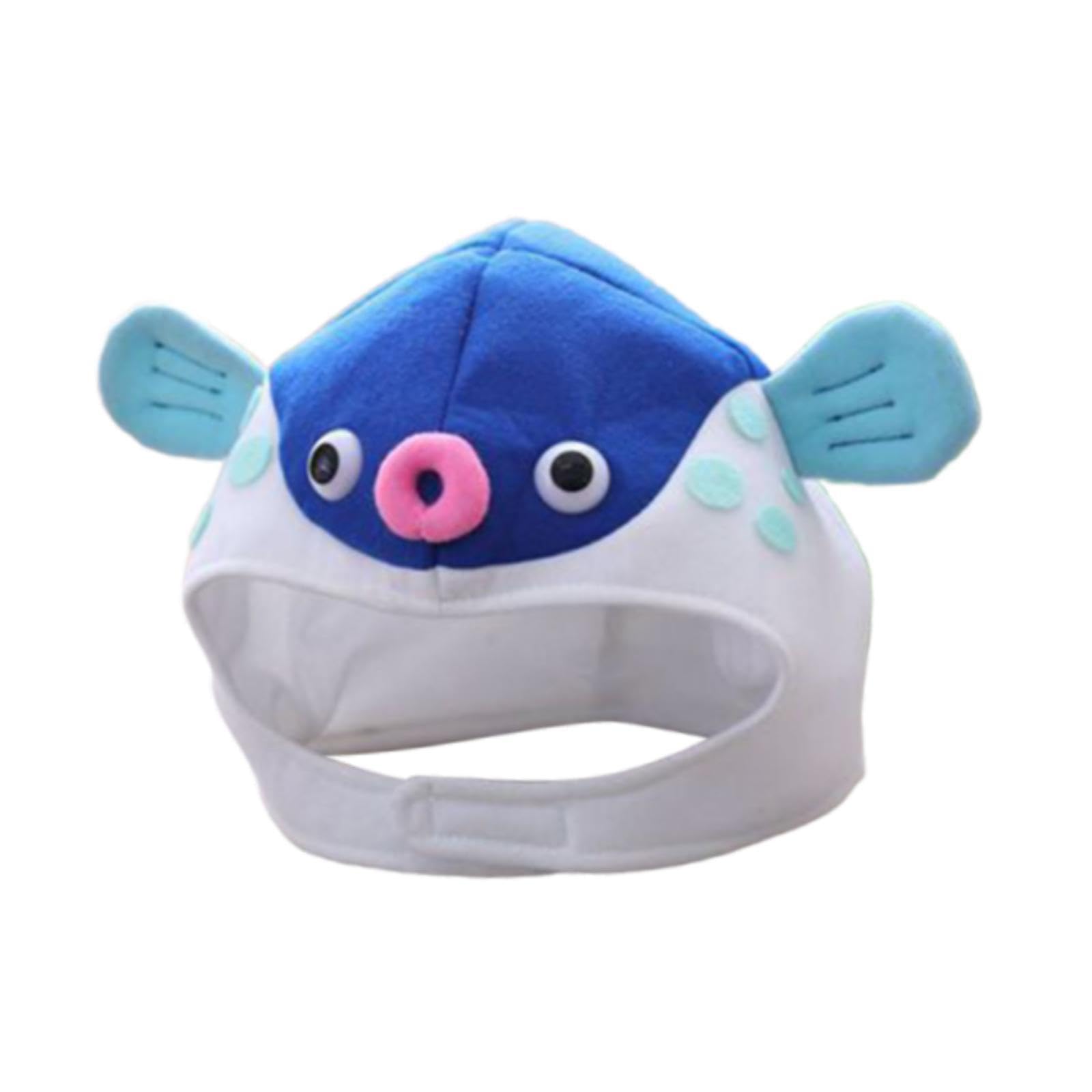 rockible Puffer Fish Shape Cap Costume Hat,Funny,Headdress,Soft,Plush Animal Cosplay Headwear for Cosplay Props Photo Props Festival, Blue