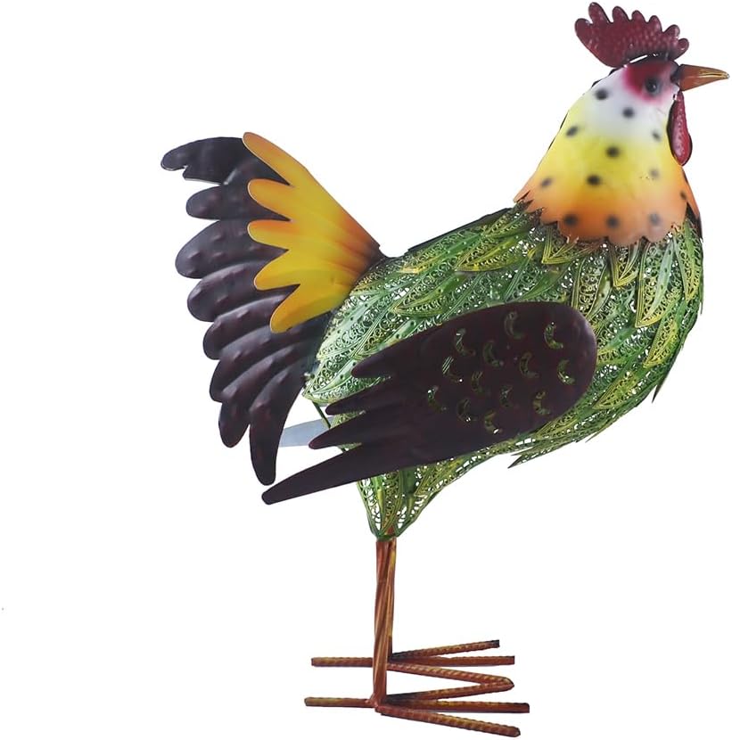 Solar Lights Animal Statue Metal Sculpture Rooster Ornaments Garden Decoration Metal Yard Art for Patio Lawn Backyard Outdoor Decoration (CS023)