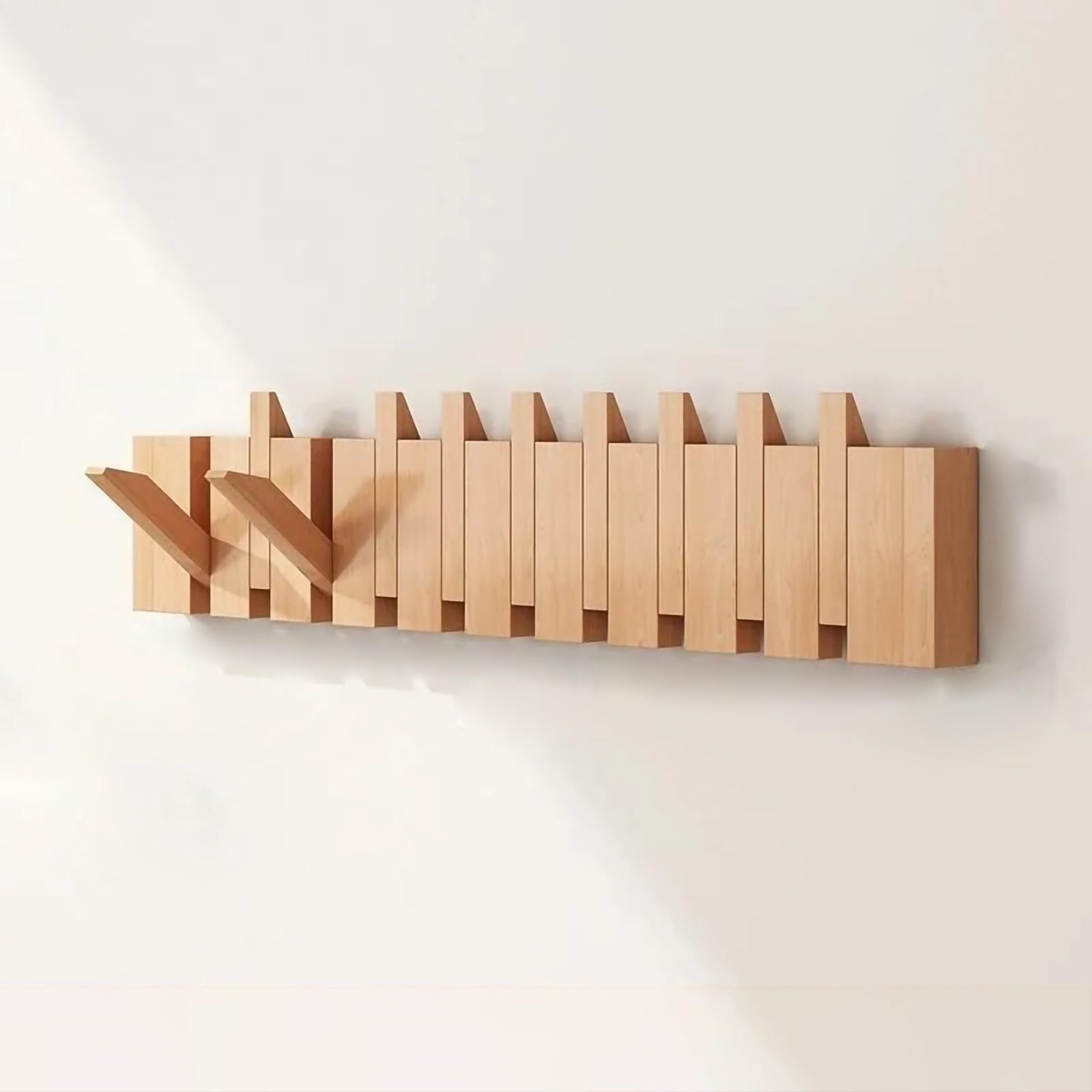 Perchero Pared Haya Maciza Abatible Diseño Piano, Compacto Multiuso