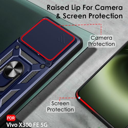 Image of TheGiftKart Tough Armor Bumper Back Cover Case for Vivo X300 FE 5G | Kickstand & Ring Holder | 360 Degree Protection Back Case Cover for Vivo X300 FE 5G (PC & TPU, Rotating Camera Cover, Blue)