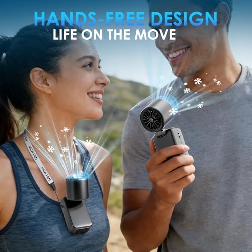 FurBall 4-IN-1 Portable Handheld Fan with Ice Cooling, High-speed Turbo Power 100 Gear Adjustable, LED Display, 6000mAh Rechargeable Battery, Foldable & Quiet Personal Fan for Travel, Office, Outdoor - 4