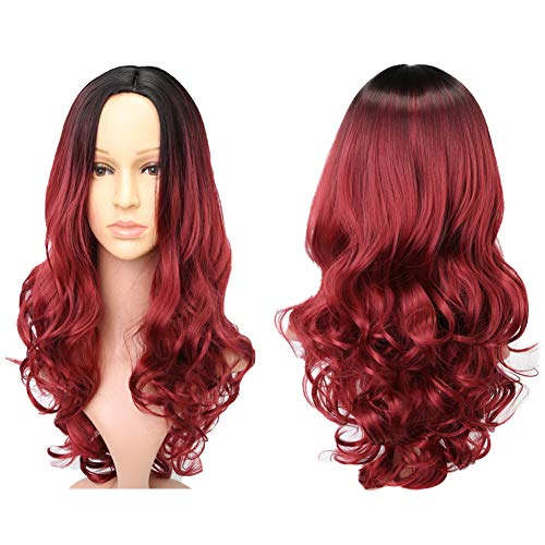 WeeH Women Wigs Long Hair Heat Resistant Spiral Curly Cosplay Wig Fashion Wavy Costume Daily Party (Red)
