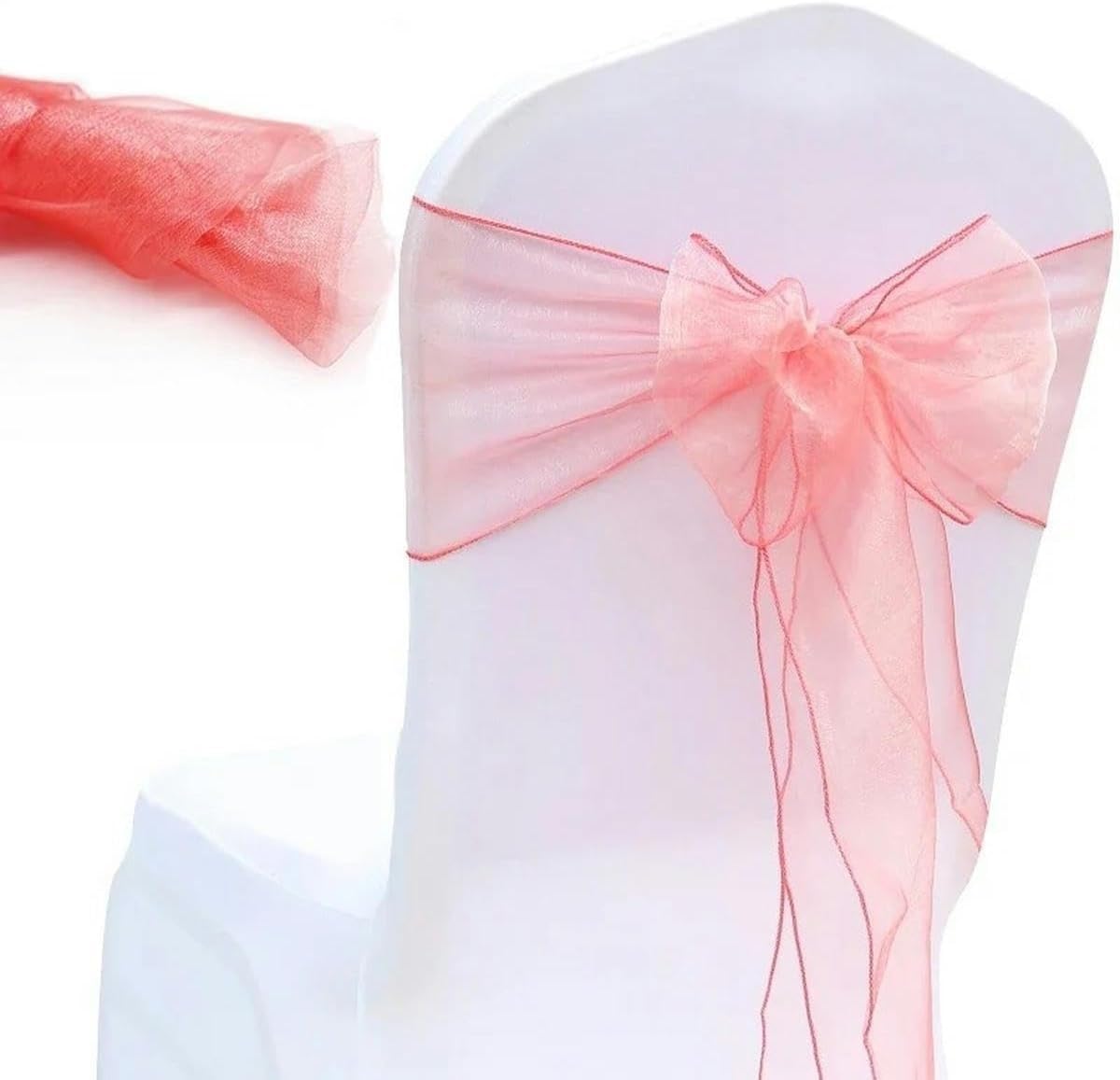 Cintas y lazos para sillas decorativas de organza color rojo sandía que no se deshilachan
