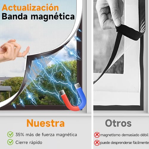 Miniatura 2 de Owyr Mosquiteras Para Ventanas Magnética 120 130cm Malla De Fibra De Vidrio, Protección Contra Mosquitos Y Moscas, Ajustable Mosquitera Ventana Magnetica