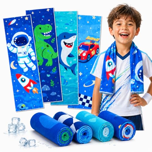 BobbleT 4 Pack Kids Cooling Towels, 30" x 9", Mini