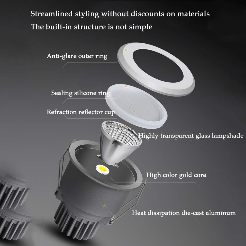 8 Confezioni di Illuminazione da Incasso a LED Kit di faretti da Incasso a soffitto a LED da 3 Pollici IP65 Luce per Doccia Impermeabile per luoghi umidi per la,12W-6000K