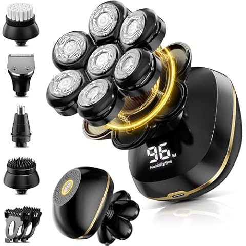 SHPAVVER Head Shavers, Upgrade 6-in-1 Electric Head Shavers for Bald Men, Wet/Dry LED Display Rechargeable 7D Rotary Shaver Grooming Kit with Type-C Charge, Black Cover