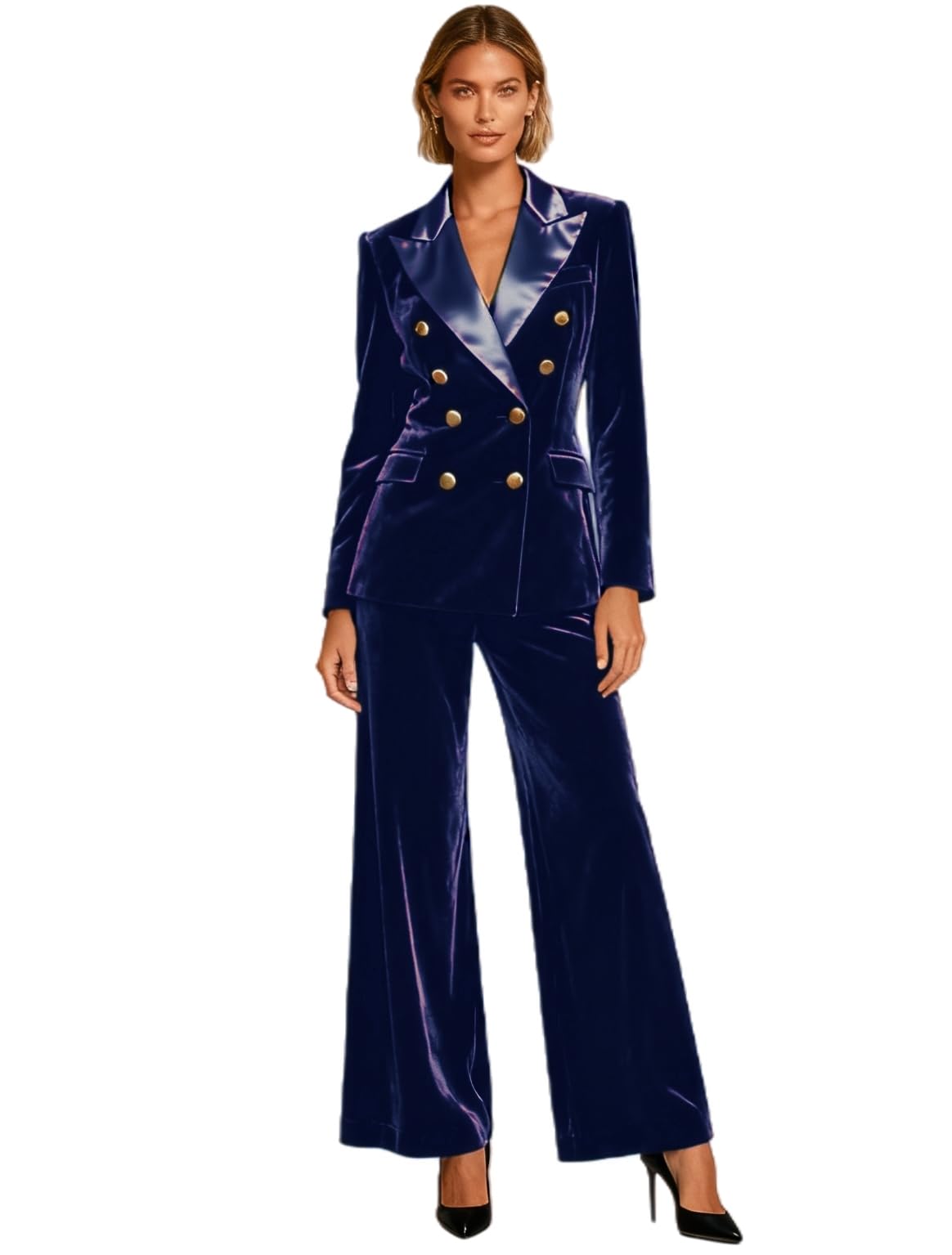 Womens Suits Velvet 2 Piece Outfits Winter Tuxedos Pantsuits Set Wedding Business Work Office
