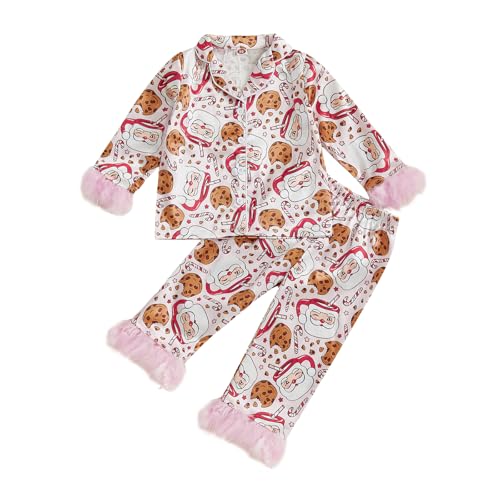 DuAnyozu Merry Christmas Pajamas Set Toddler Girl Pjs Feather Trim Long Sleeve Shirt Kids Pants Winter Little Girls Clothes