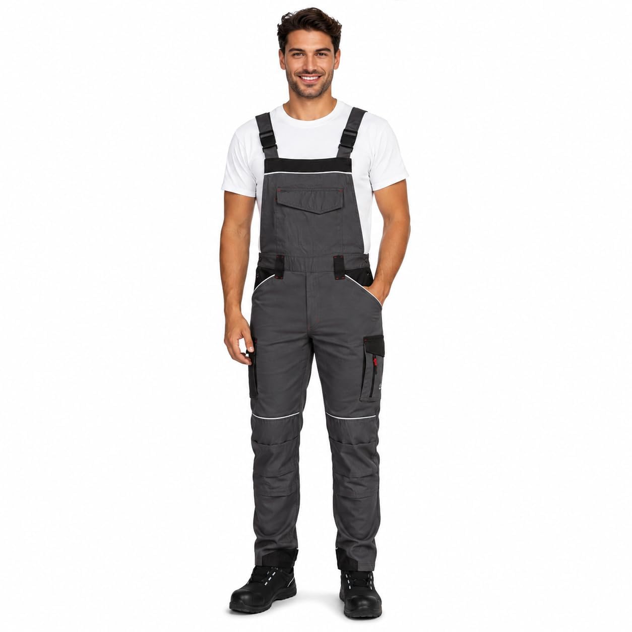 BWOLF Daytona - Mono de trabajo elástico para hombre, 97% algodón, 3% elastano, con refuerzo Oxford 600D, reflectores Re-Flect, bolsillos multifunción
