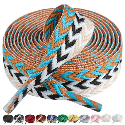Handshop 2 pairs fat sneaker shoe laces, 3/5' wide thick flat shoelaces for basketball, tennis, sports shoes shoes Brown black cream 140