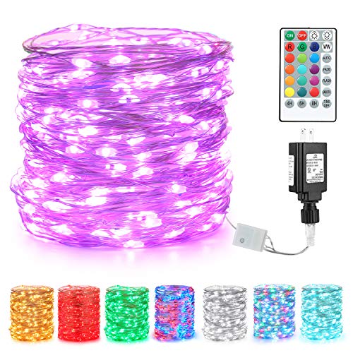 BrizLabs Purple Halloween Fairy String Lights, 66ft 200 LED Color Changing Orange Fairy Lights with Remote, Muti-Color Purple Plug in Twinkle Lights, RGB Light for Bedroom Halloween Christmas Decor