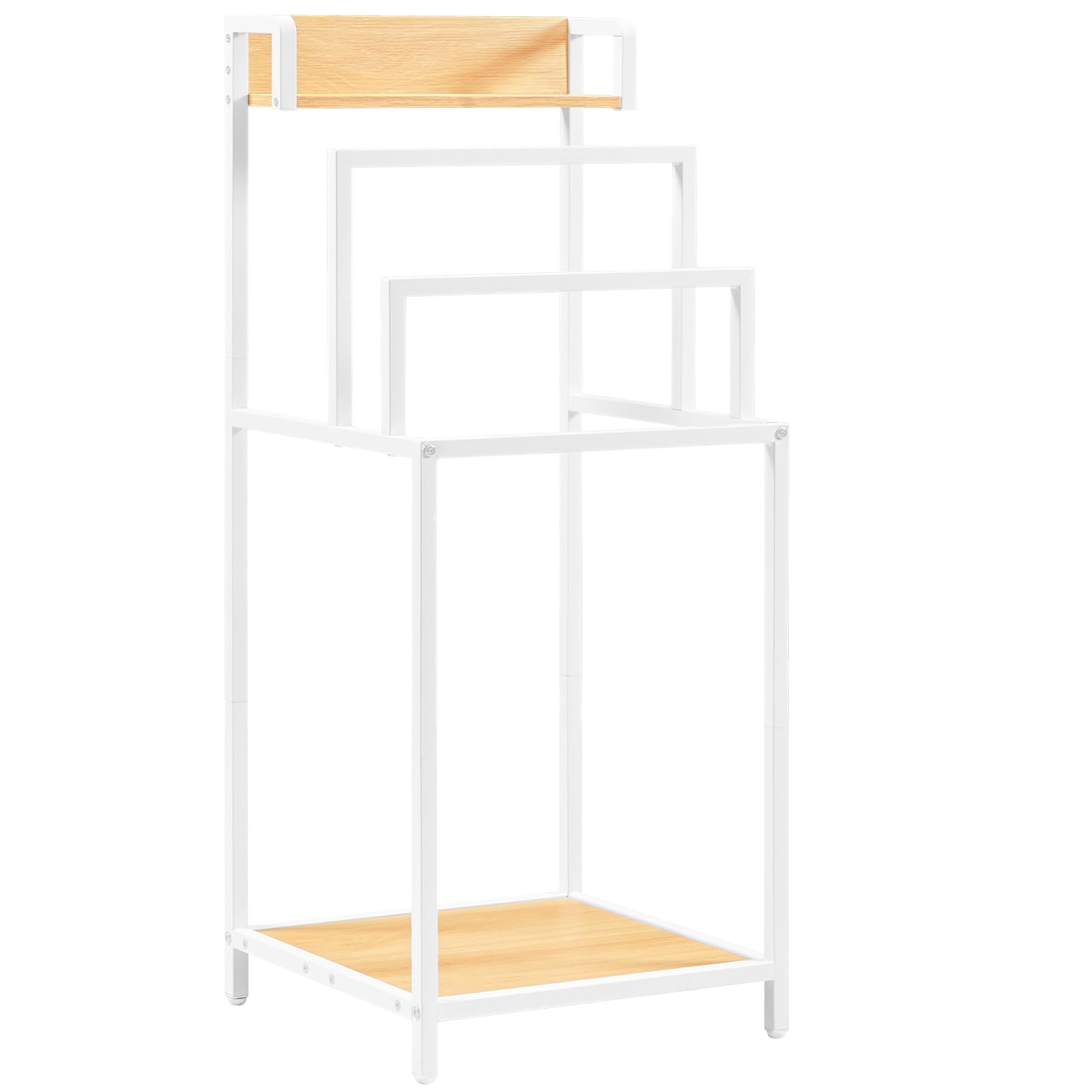HOOBRO Portasciugamani Autoportante con 3 Barre e 2 Ripiani, Portasalviette con Piedini Regolabili e Kit Antiribaltamento, Portasciugamani da Terra per Bagno e Lavanderia, Naturale e Bianco EWN12LB01