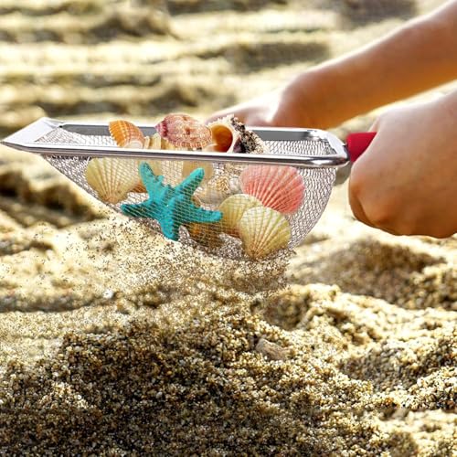Image of Beach Mesh Shovel, Shark Tooth Sifter Dipper for Shell Collecting, Kids Filter Sand Scooper for Picking Up Shells - Beach Snow Toys for Kids (Red)