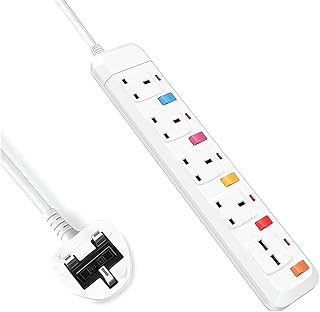 Yurayisen 1.8M Extension Lead with 2 USB Slots,10A 4 Way Socket Plug Extension with Individual Switches and Indicator Lights,Surge Protection, Overload Protecton,Wall Mountable Extension Cord