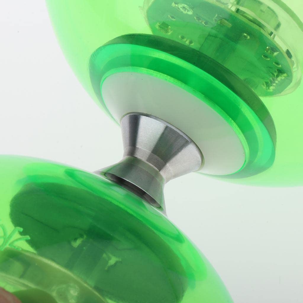 F Fityle Diabolo Professionnel à 3 Roulements avec Bâtons et Cordes, LED Allume Le Balle en Caoutchouc, Les ETS de Coordination des Yeux, Vert