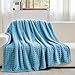 NEWCOSPLAY Light Purple Leaves Pattern Throw Blanket & 3D Waffle Checkered Blue Throw Blanket