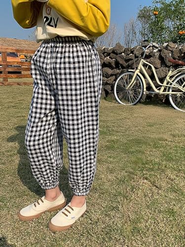 Image of BINIDUCKLING Toddler Pull Up Loose Gingham Girls Pants
