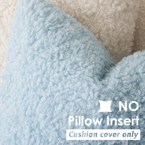 Image of Foindtower Set of 2 Curly Teddy Wool Pillow Covers Decorative Boucle Textured Lumbar Throw Pillow Faux Fur Sherpa Pillowcases Sheepskin Fuzzy Cushion Case for Sofa Bedroom Car 12 inchx20 inch Sky Blue