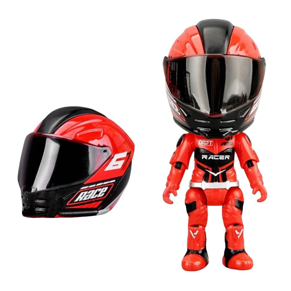 Q Version Motorcycle Helmet, Mini Transforming Doll Action Figures Model With 360-degree Articulated Joints & Alloy Helmets, Deformable Figure Motorcycles Racing Drivers Desk Décor Gifts (Red)