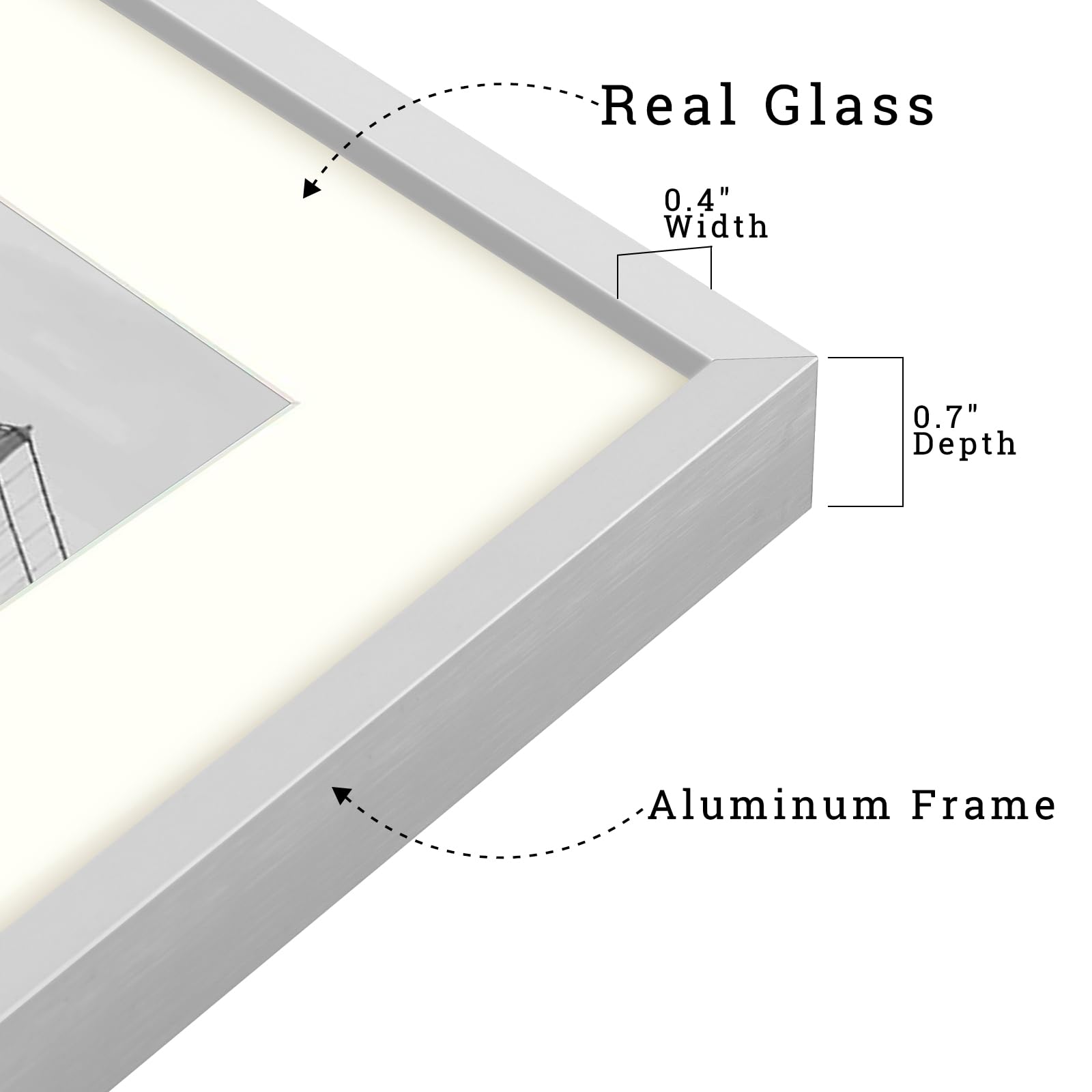 Frametory, 16x20 Aluminum Photo Frame with Ivory Color Mat for 11x14 Picture & Real Glass - Image 3