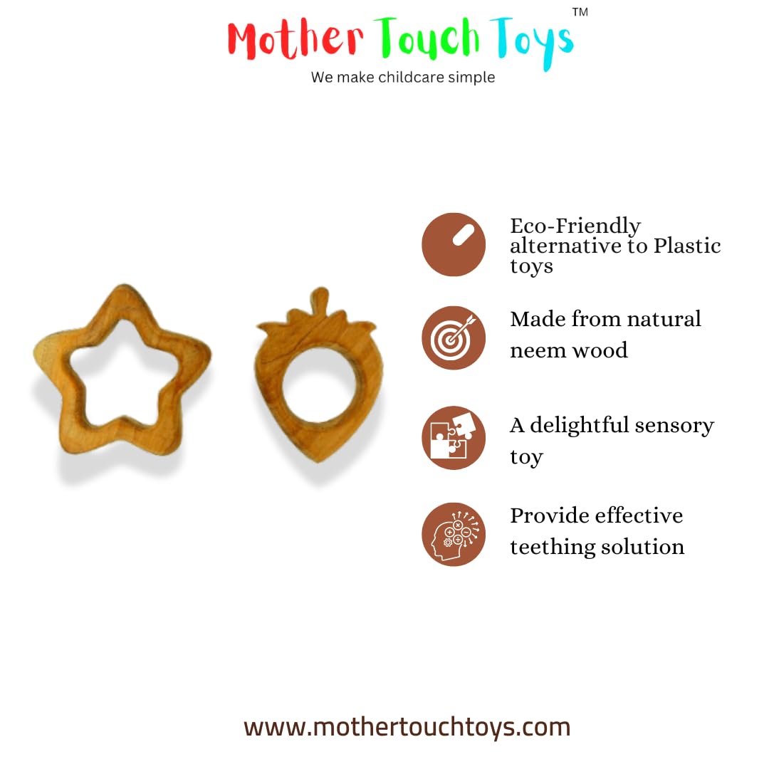 Mother Touch Toy Baby Teething Rings | Star and Pear Shaped Wooden Teether | Chemical-Free Neem Wooden Teether | BPA Free Teething Toy | For 6 To 12 Months Baby | Beautiful Chewbies for Toddlers | Wooden Toys for Infants 3
