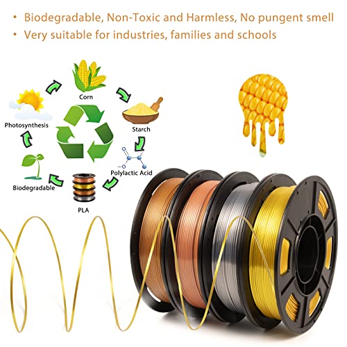 Image of 4Packs Gradient Silk PLA 3D Printer Filament Bundle, Color Changing PLA Filament 1.75mm Bundle, 3D Printing Filament with Good Layer Adhesion for Most 3D Printers 250g /0.55lb*4 Sets