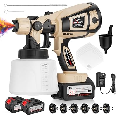 Paint Sprayer, 650W Cordless Spray Paint Gun with Battery 2 × 4.0Ah & 1400ML Container, Easy to Clean & Setup, Electric Paint Sprayer for House Painting Wall Fence Furniture Graffiti DIY Projects