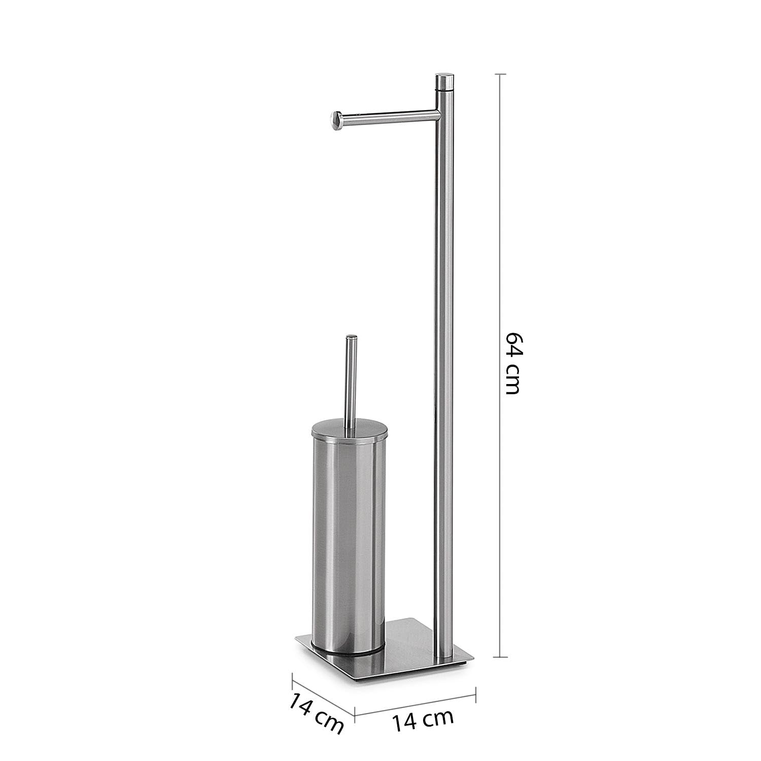 Kiamami Valentina - Piantana portarotolo e portascopino da bagno in acciaio inox e resina, finitura spazzolata, dimensioni compatte, linea SILENE