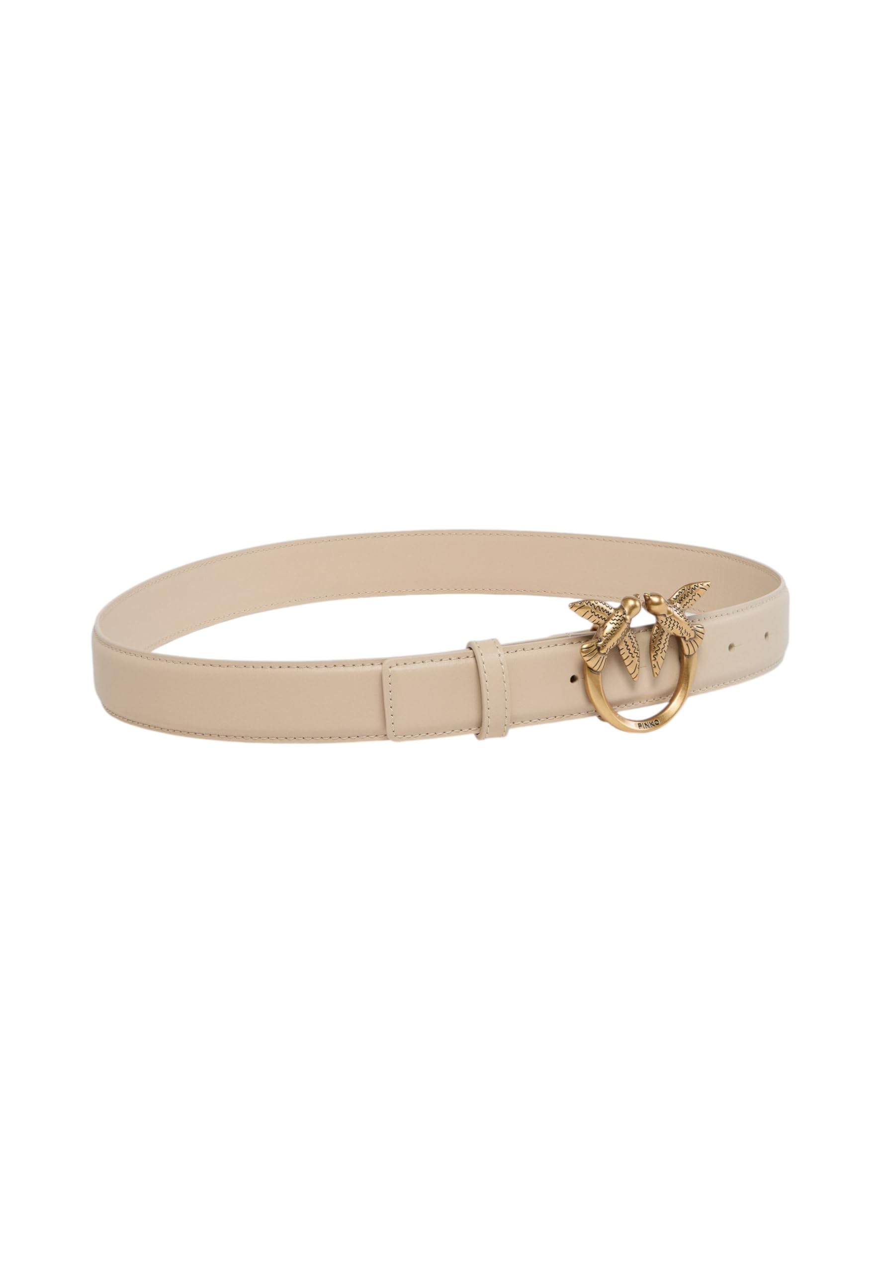 Pinko Ceinture Love Birds en cuir doux main soie beige pour femme