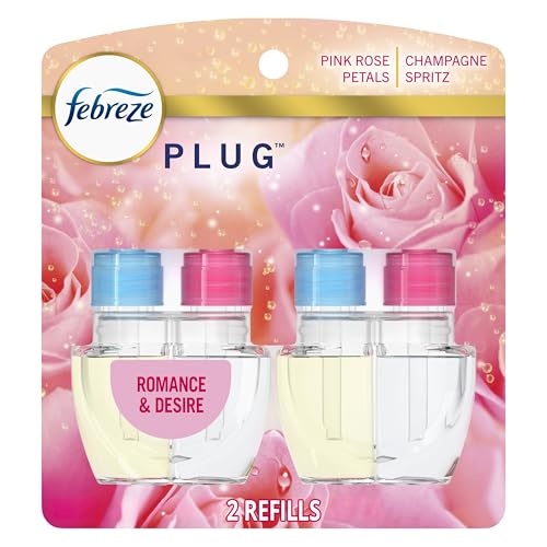 Febreze Plug In Air Freshener Odor-Fighting Scented Oil Refill Air Fresheners for Home and Bathroom and Kitchen Long Lasting for Strong Odors Romance & Desire Scent 0.87oz Refills 2 Count