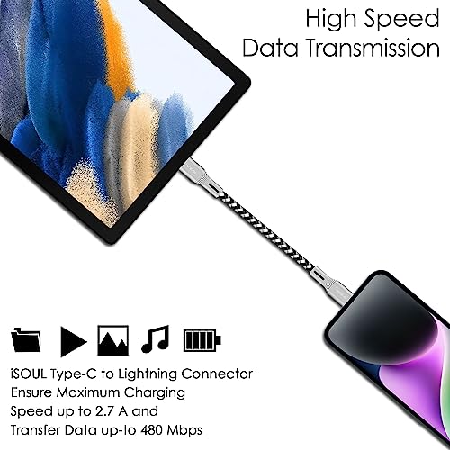 iSOUL USB C to Lightning Cable Short, 3Pack 15cm iPhone Charger Cable [Apple Approved Fast USB C Charging] Sync PD Lead For iPhone 14 13 12 11 XS XR X Pro Max Mini 8 7 6S Plus 5S SE iPad iPod AirPods - 5