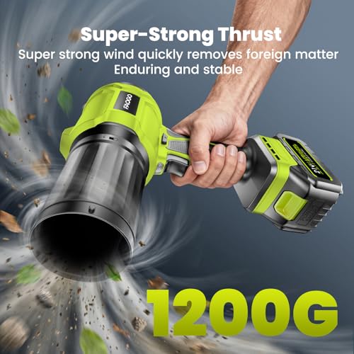 Image of Cordless Leaf Blower with 2 Batteries & Charger - 990,000 RPM Electric Handheld Blower, Lightweight for Lawn, Yard, Patio, Garden Care - Light Green