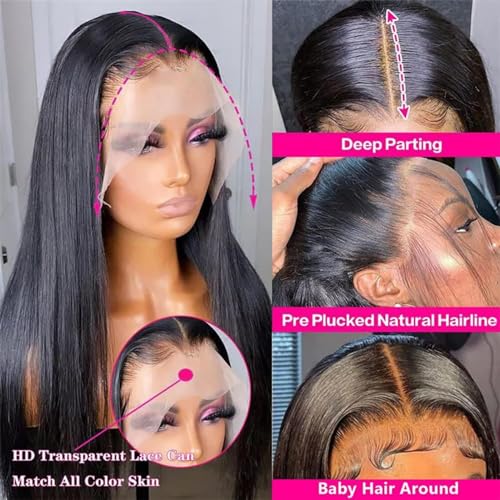 Image of 13x4 Lace Front Wigs Human Hair Pre Plucked with Baby Hair 150% Density Straight Brazilian Virgin Frontal Wigs Human Hair 13x4 Glueless HD Lace Closure Human Hair Wigs for Black Women(20 Inch)
