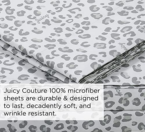 Juicy Couture – Microfiber Sheet Set | Silver Leopard Twin Size Bed Sheets | 3 Piece Set Includes Fitted Sheet, Flat Sheet And Pillowcase | Deep Pockets, Wrinkle Resistant And Anti Pilling #TOP2