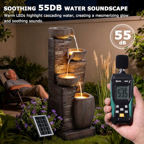 Image of 38.2 inch Tall Solar Powered Water Fountain for Outdoor