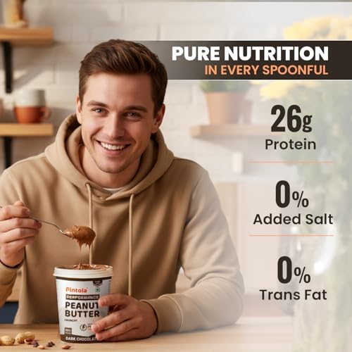 Image of Pintola Dark Chocolate Performance Series Peanut Butter (Crunchy) - 1kg | Vegan Protein | 26% Protein | High Protein & Source of Fiber