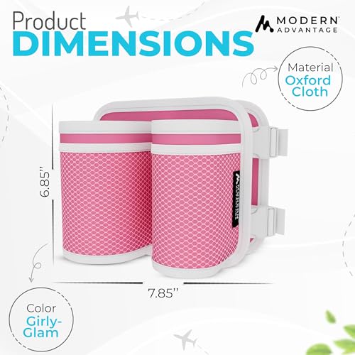 Image of Luggage Cup Holder Suitcase Attachment: Universal Drink and Bottle Caddy for Portable Convenience - Airplane Carry-On Travel Accessories - Reusable Drink Carrier with Pockets (Pink)