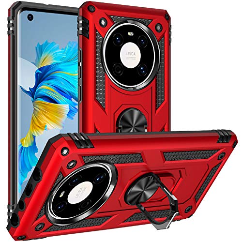 Fetrim Case for Huawei Mate 40, Shockproof Protective Phone Case with Rotation Ring Kickstand for Huawei Mate 40 Red