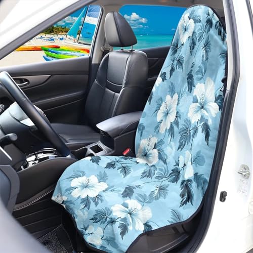 Image of Car Seat Towel Covers, Universal Hibiscus Turtle Blue Front Bucket Seat Cover Fit for Auto Truck Van SUV, Waterproof Seat Protector for Athletes Pets Gym Car Decor