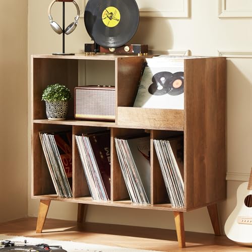 Gran Soporte para Discos de Vinilo con Almacenamiento y Estante de Presentación - Capacidad de 300 Álbumes, Estantería para Sala