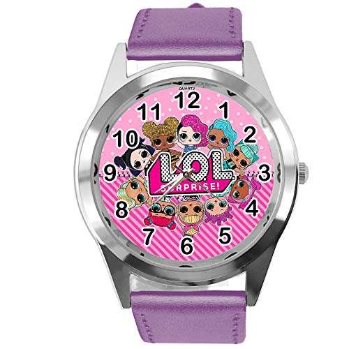 Preisvergleich Produktbild Armbanduhr Analog Quarz mit Echtlederband violett rund für Puppenfans