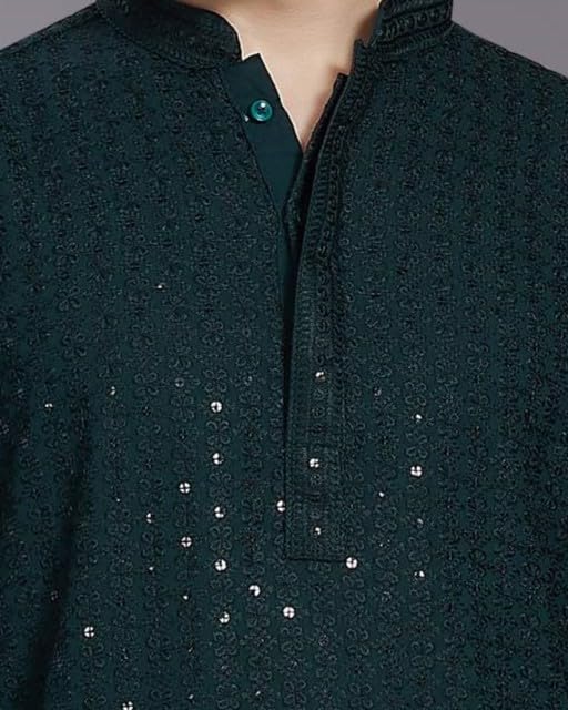 Image of DIVISIVE Men's Sequince Embroidered Cotton Blend Only Slim Fit Kurta