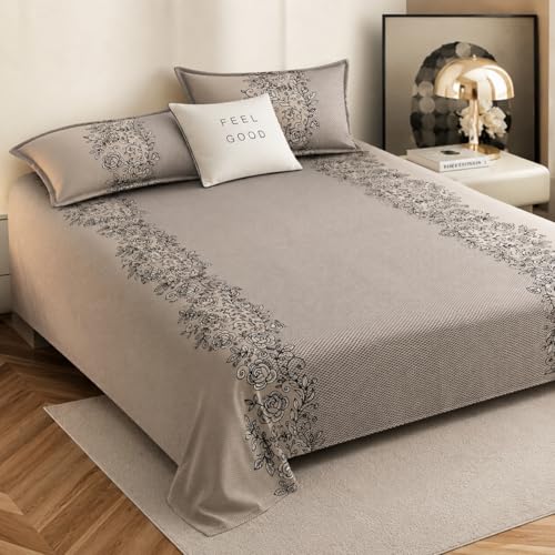 Image of Cotton Feel King Size Flat Bedsheet for Double Bed (90 x 100 Inches | 230 x 250 cm) with 2 Pillow Covers | Soft & Smooth Printed Bedsheet for Daily Use (Coffee, King Bed-90x100)