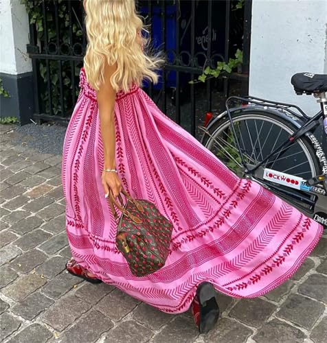 Image of Yuemengxuan Boho Maxi Dresses for Women Spaghetti Strap Flowy Smocked Long Dress Casual Summer Vacation Beach Maxi Dress