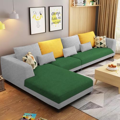 Image of Galib LHS 6 Seater L Shape Sofa Set for Living Room (Green Grey Fabric) Premium Fabric Sofa