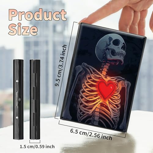 Image of Slim Credit Card Holder, Skull Heart RFID Blocking Metal Wallet for Men & Women, Aluminum Minimalist Hard Case Pocket-Sized Business Cards Organizer (Fits Up to 10 Cards)