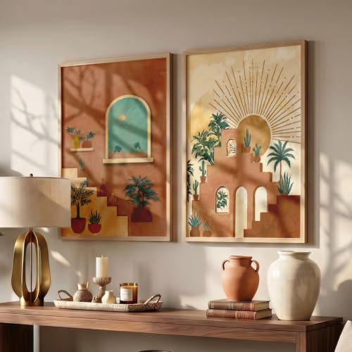 Image of YANVEER Boho Painting for Wall Decoration - Modern Art Wall Decor Framed Painting for Living Room Bedroom - Framed Wall Posters /Paintings with Frame Set of 2 (10X13 inch)
